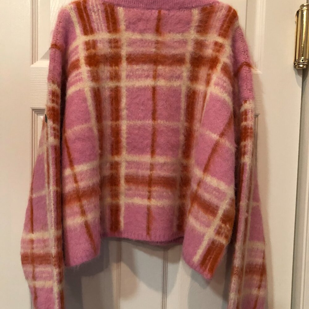 Women's Full Zip Mock Turtleneck Cardigan - Wild Fable™ Pink Plaid XXL - Picture 2 of 4